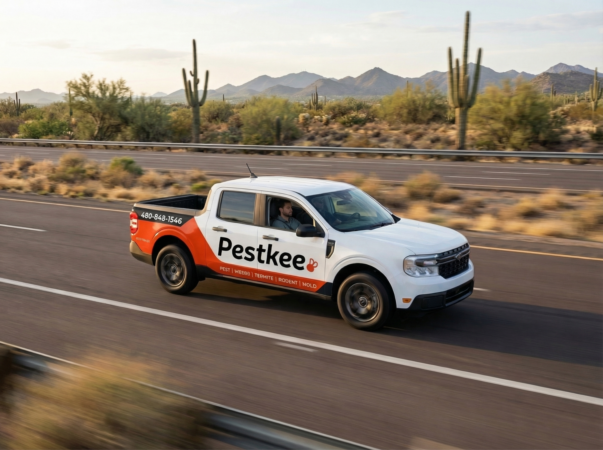 Pestkee technician in front of an Arizona home